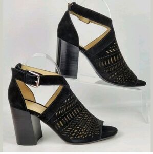 Marc Fisher Geela Leather Open Toe Casual Strappy Black Womens Size Multi New